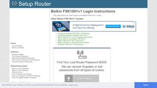 Login to Belkin F9K1001v1 Router - SetupRouter