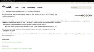 Accessing the web-based setup page of the Belkin N150 or N300 ...