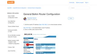 General Belkin Router Configuration – OpenDNS