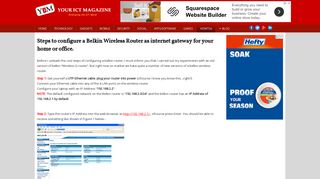 Steps to configure a Belkin Wireless Router as internet gateway for ...
