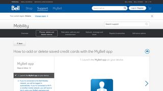 How to add or delete saved credit cards with the MyBell ... - Bell support
