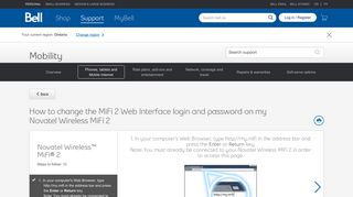 How to change the MiFi 2 Web Interface login and ... - Bell support