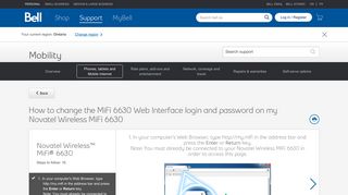 How to change the MiFi 6630 Web Interface login and ... - Bell support