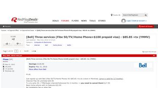 [Bell] Three services (Fibe 50/TV/Home Phone+$100 prepaid visa ...