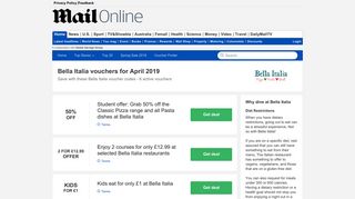 Bella Italia vouchers for 50% OFF - February - Daily Mail