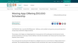 Moving App Offering $10,000 Scholarship - PR Newswire