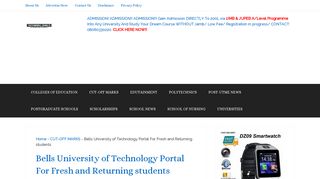 Bells University of Technology Portal For Fresh and Returning students