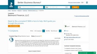 Belmont Finance, LLC | Complaints | Better Business Bureau® Profile
