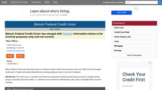 Belvoir Federal Credit Union (Closed) - Credit Unions Online