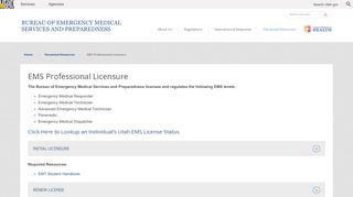 EMS Professional Licensure | Bureau of Emergency ... - Utah BEMS