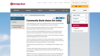 Community Bank shares list today - Bendigo Bank