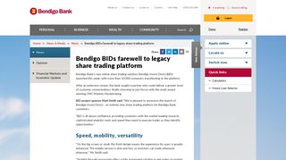 Bendigo BIDs farewell to legacy share trading platform - Bendigo Bank
