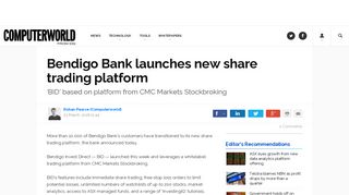 Bendigo Bank launches new share trading platform - Computerworld