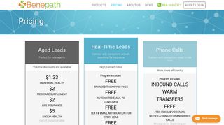 Pricing for Real-Time Leads, Inbound Calls, and Aged Leads› Benepath