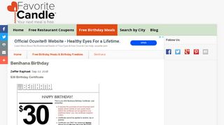 Benihana Birthday - Sign Up for $30 Certificate - FavoriteCandle