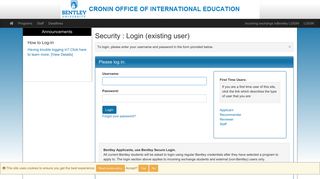 Security > Login (existing user) > Cronin Office of International Education