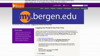 Logging into Portal for the First Time | Bergen Community College