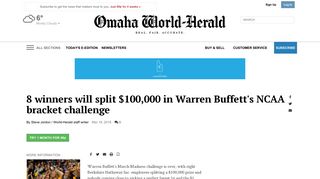 8 winners will split $100000 in Warren Buffett's NCAA bracket challenge