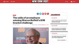 The odds of an employee winning Warren Buffett's $1M bracket ...