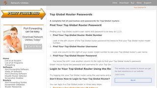 Top Global Router Passwords - Port Forward