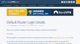 Default Router Login Details - Best VPN