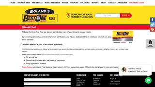 Financing | Best-One Credit Card | Boland's Best-One Tire - Boland Tire