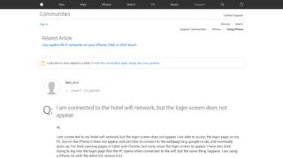 I am connected to the hotel wifi network,… - Apple Community ...