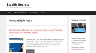bestcashjob login | | Stealth Secrets