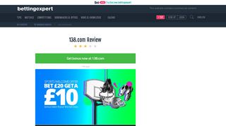 138.com - Bet £20 get a £10 Bonus Token if your bet loses