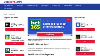 Bet365 Betting Bonus - Claim £100 in Bet Credits | Freebets.co.uk