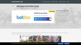 Bet600 Coupon Code 2019 | Get a £10 Free Bet ... - Bookie Bonus Code