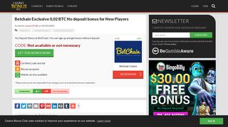 Betchain Exclusive 0,02 BTC No deposit bonus for New Players ...