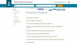 Complaint Support - Better Business Bureau
