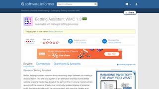 Betting Assistant WMC software and downloads (Betting Assistant ...