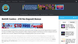 BetUK Casino - £10 No Deposit Bonus - No Deposit Bonus Club
