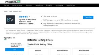BetVictor new Welcome Offer - Bet £10 Get £60 | Free Bets U3