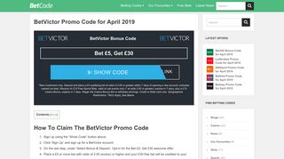 BetVictor Promo Code - Bet £5, Get £30 for February 2019 - BetCode
