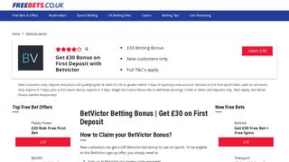 BetVictor Bonus Offer - Get £30 Free Bet | Freebets.co.uk