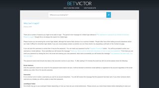 BetVictor Help Centre - Why Can't I Log In?
