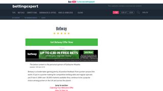 £30 Betway Free Bet - February 2019 - bettingexpert