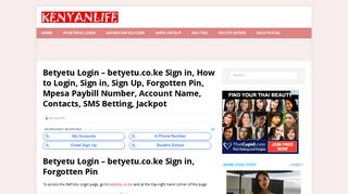 BetYetu Login: My Account, betyetu.co.ke Sign in, Forgot Pin, Mpesa ...