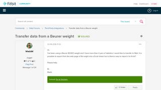 Solved: Transfer data from a Beurer weight - Fitbit Community