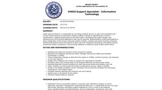 CHRIS Support Specialist - Information Technology - Job Bulletin