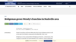 Bridgeman grows Wendy's franchise in Nashville area - The Business ...