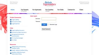 User Log In - British Gymnastics Insurance Centre