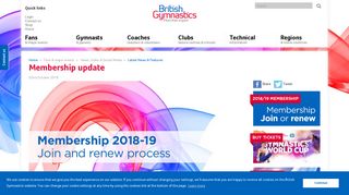 Membership update - British Gymnastics