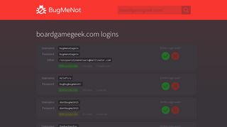 boardgamegeek.com passwords - BugMeNot