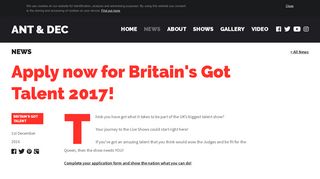 Apply now for Britain's Got Talent 2017! - News - Ant & Dec