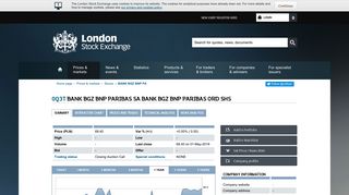 BANK BGZ BNP PA share price (0Q3T) - London Stock Exchange