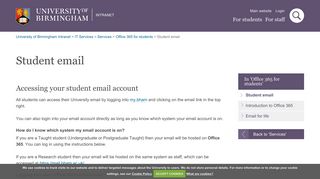 Student email - University of Birmingham Intranet